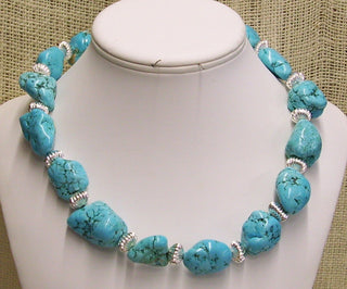 Handmade Necklace Turquoise Magnesite and Silver Plate Rondelles