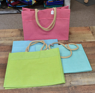 Jute Pocket Tote in Hot Pink, Mint, Aruba Blue or Lime