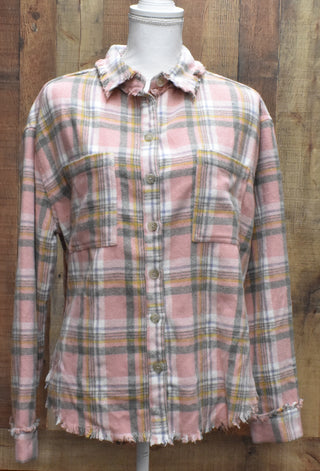 Pink Flannel Shirt, Distressed Hem