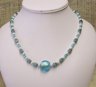 Handcrafted Necklace, Pearls and Cat's Eye Beads