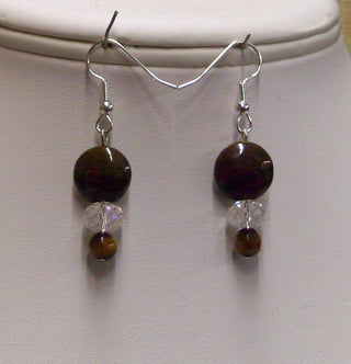 Handcrafted Necklace and Earrings, Tiger Eye and Crystals