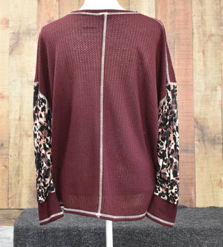 Long Leopard Sleeved Waffle Top